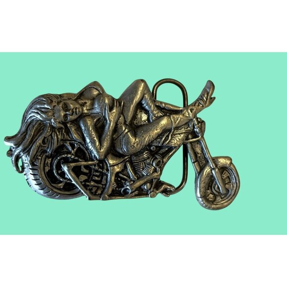 Vintage 2006 Hot Leathers Motorcycle Belt Buckle With Woman Design - Picture 1 of 6